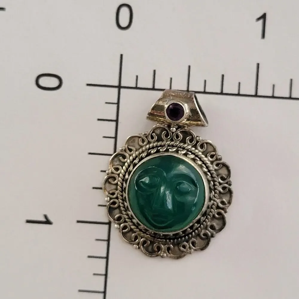 Womens Watch Green Dial Sterling Silver Case Filigree Carved Face Amethyst Bail